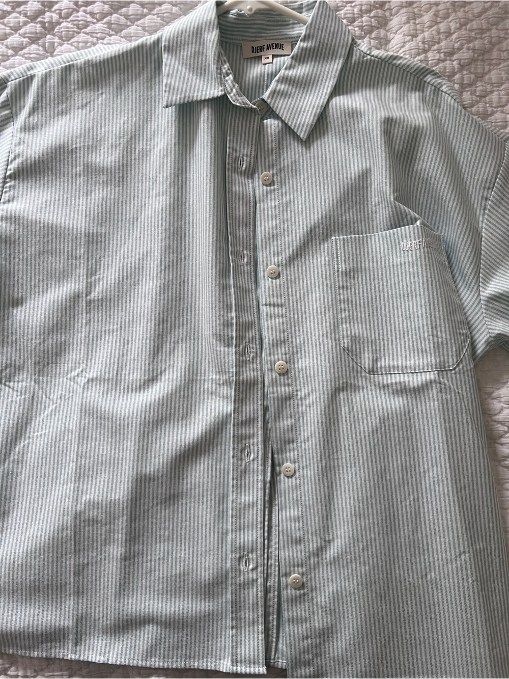 Djerf Avenue Women's Oversized Green Stripe Cotton Shirt